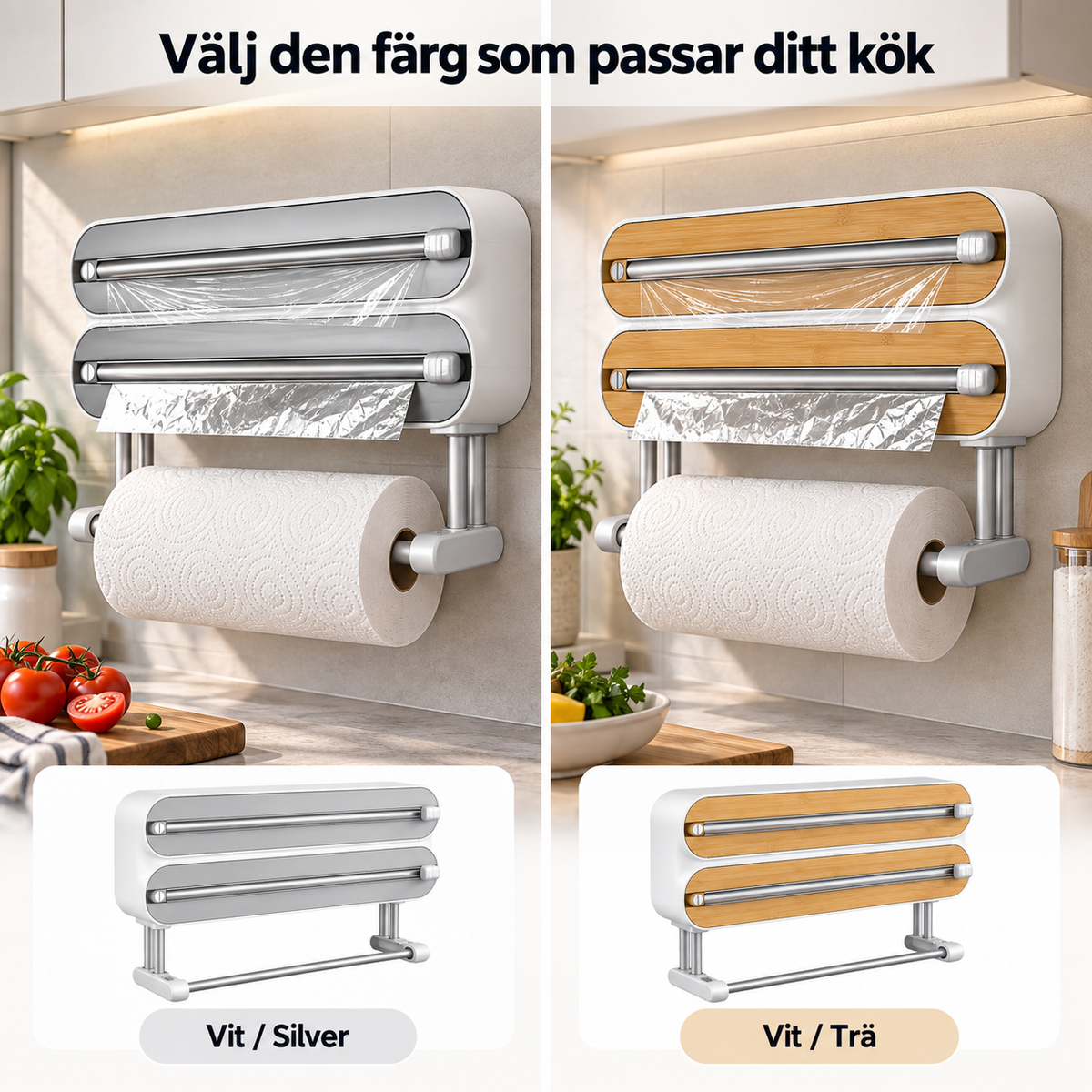 Rullhållare för köket - Folie, bakpapper och hushållspapper, alltid redo på väggen